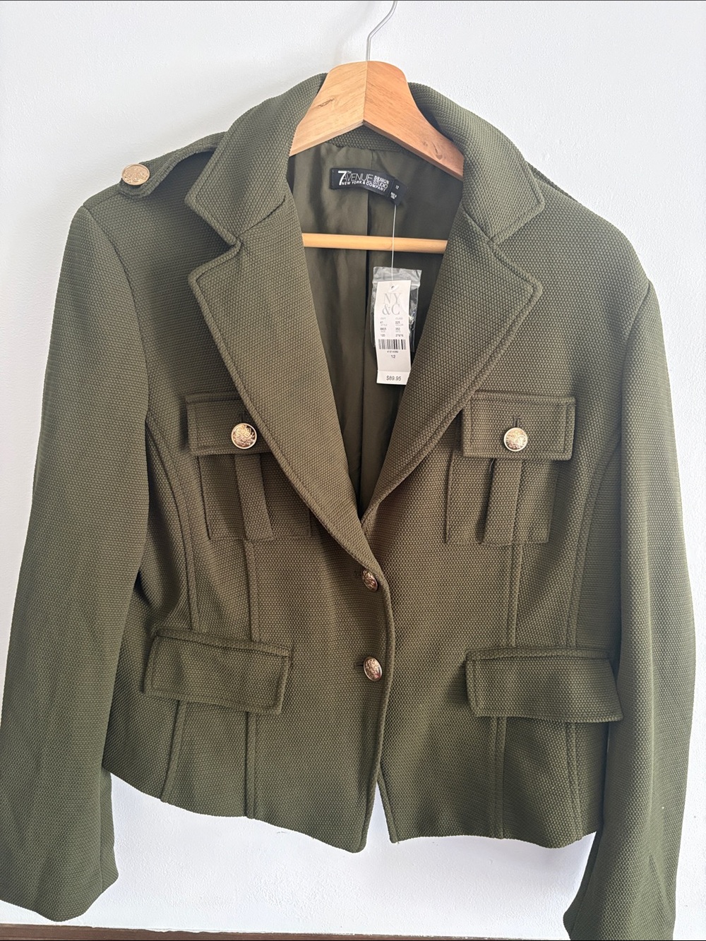 New York & Company Military-Style Olive Green Women's Blazer with Gold Buttons